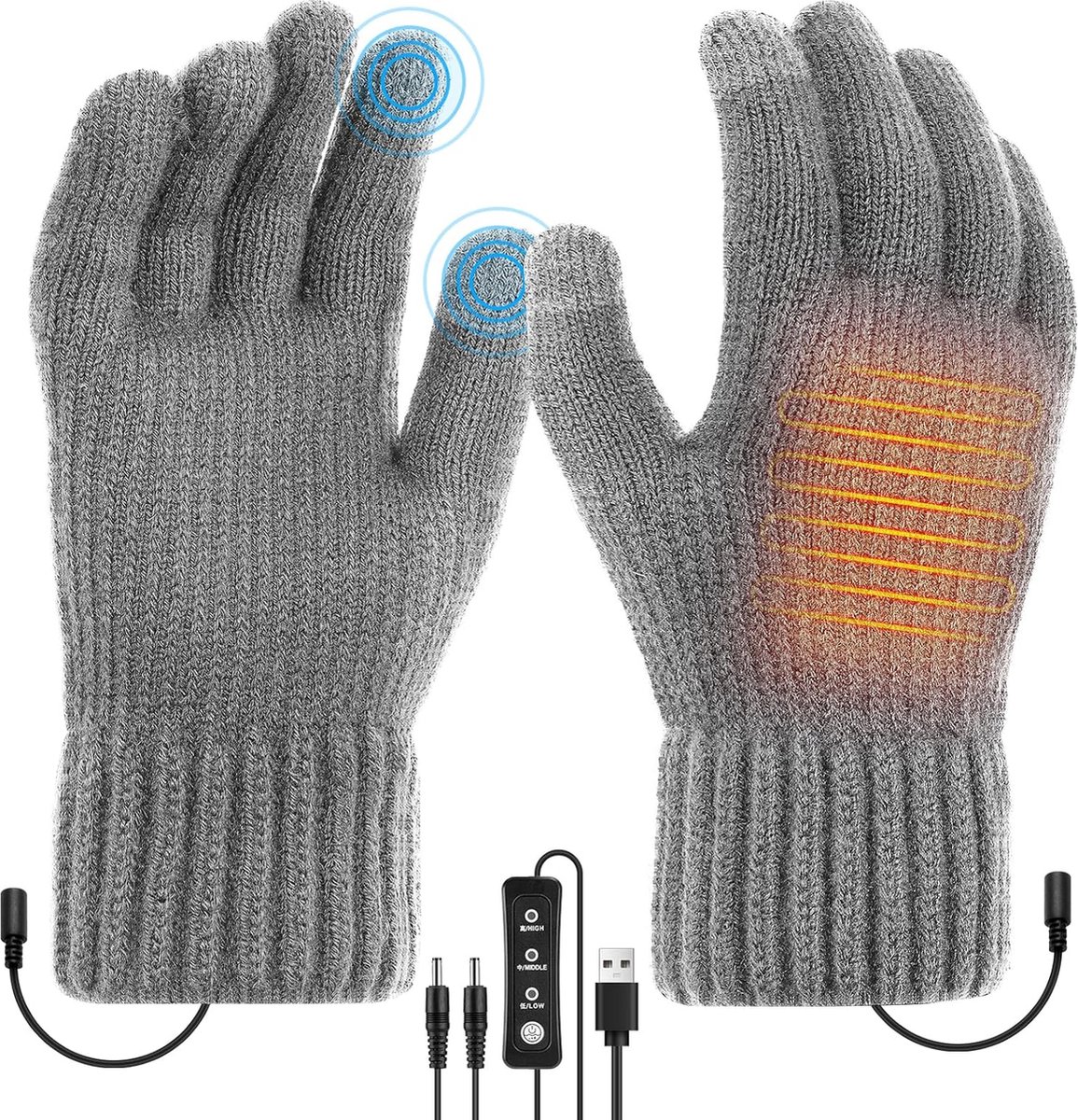 Gants Chauffants USB Tricotés - Doigts Complets Tactiles, 3 Niveaux De Température (37°C à 45°C), Pour Ordinateur, Ski, Randonnée
