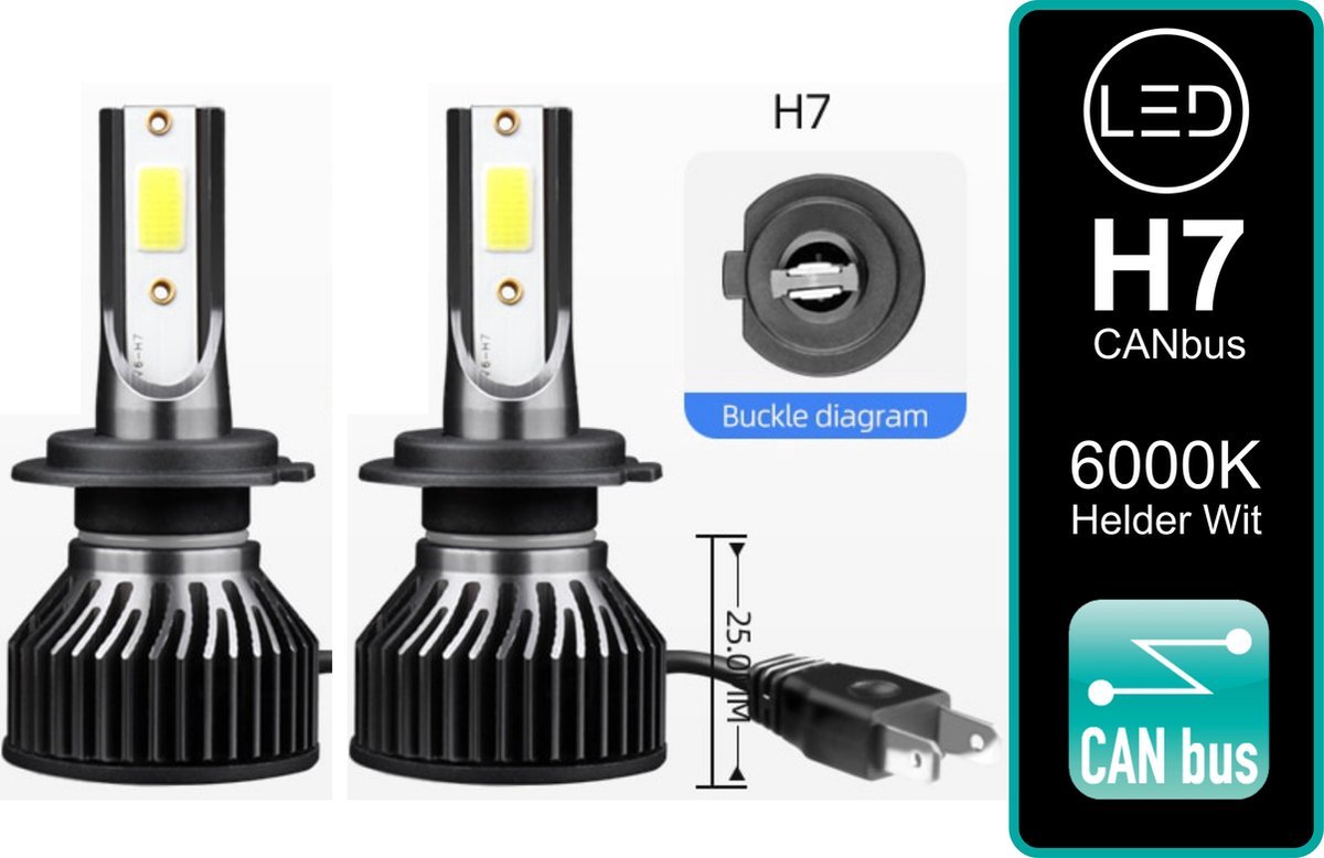 Ampoule LED H7 (set 2 pièces) , y compris CANbus EMC CHIP Lumen 6500K super  Wit | bol