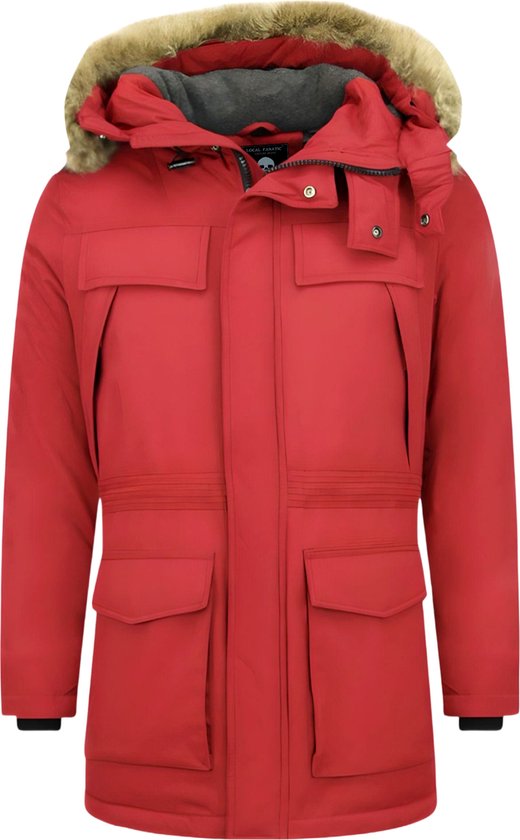 Lange Jas Heren - Winterjassen Heren Bontkraag - Gewatteerde Jassen - PI-891 - Rode Jas