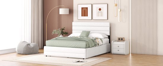 Merax Lit double 140 x 200 - Cadre de lit avec 2 tiroirs et lit gigogne supplémentaire 90 x 190 - Wit