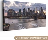 Canvas Schilderij New York - Brooklyn Bridge - Manhattan - 40x20 cm - Wanddecoratie