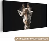 Canvas Schilderij Giraffe - Bril - Zwart - 40x20 cm - Wanddecoratie