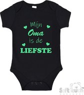 100% katoenen Romper "Mijn Oma is de liefste" Unisex Katoen Zwart/mint Maat 56/62