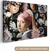 Oude Meesters Canvas - 120x80 - Canvas Schilderij - Meisje met de parel - Bloemen - Vermeer - Pastel - Kunstwerk - Schilderij - Oude meesters