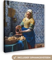 Canvas Schilderij Melkmeisje - Delfts Blauw - Vermeer - Schilderij - Oude meesters - 20x20 cm - Wanddecoratie