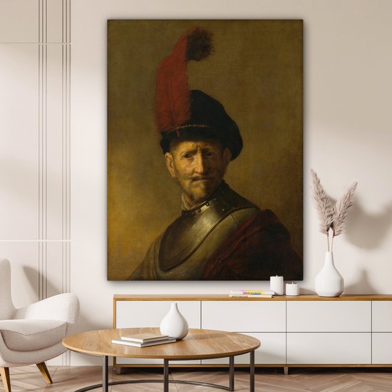 Portrait d'homme - Peinture de Rembrandt van Rijn Toile 120x160 cm - Tirage photo sur Toile (Décoration murale salon / chambre) XXL / Grand format!