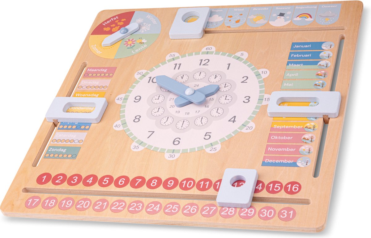 New Classic Toys® Houten Kalenderklok - Leer Klokkijken - Leerklok - Weet jij welke dag het is? Hoe laat is het? Schijnt de zon? - Dagen, Maanden, Seizoenen & Weer - Educatief Speelgoed - Vanaf 3 Jaar — afbeelding 4