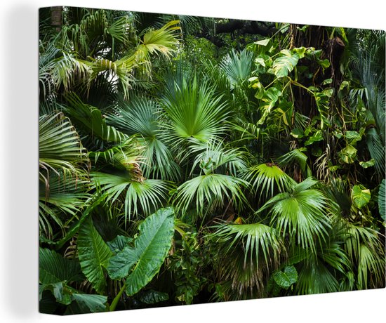 Canvas Schilderij Palmbladeren - Zon - Tropisch - 90x60 cm - Wanddecoratie