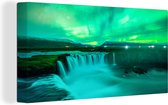 Canvas - Aurora - Sterrenhemel - Waterval - Mos - Rotsen - Schilderijen op canvas - 80x40 cm - Muurdecoratie - Canvas doek