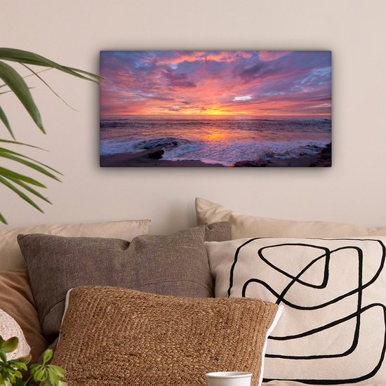 Toile Peinture Plage - Mer - Coucher de Soleil - 40x20 cm - Décoration murale