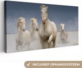 Canvas Schilderij Paarden - Water - Modder - 80x40 cm - Wanddecoratie