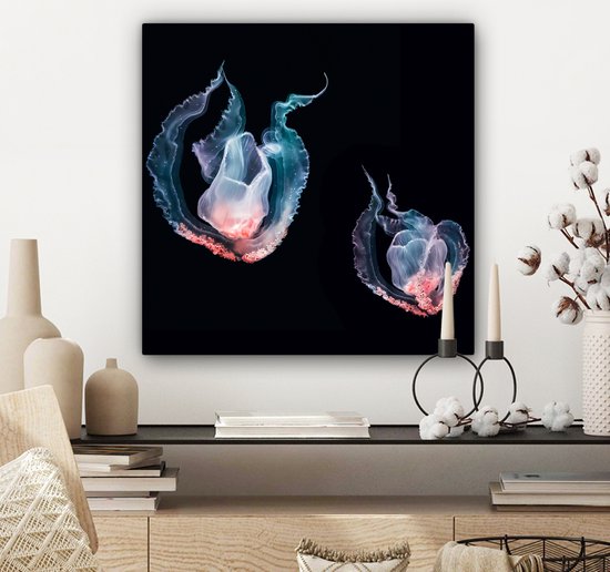 Tableau Peinture Méduse - Animaux aquatiques - Zwart - 50x50 cm - Décoration murale