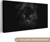 Canvas Schilderij Luipaard - Ogen - Zwart - 80x40 cm - Wanddecoratie