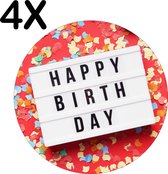 BWK Flexibele Ronde Placemat - Happy Birthday met Confetti en Slingers - Set van 4 Placemats - 50x50 cm - PVC Doek - Afneembaar