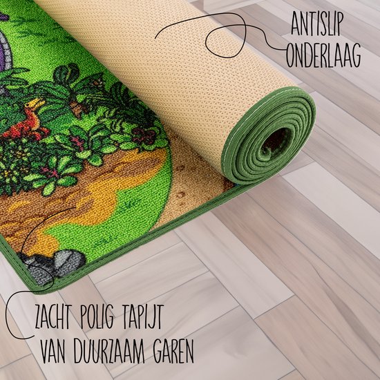 Carpet Studio Dino Speelkleed - Speelmat 95x200cm - Vloerkleed Kinderkamer - Anti-slip Speeltapijt - Verkeerskleed - Groen/Grijs van Carpet Studio — afbeelding 4