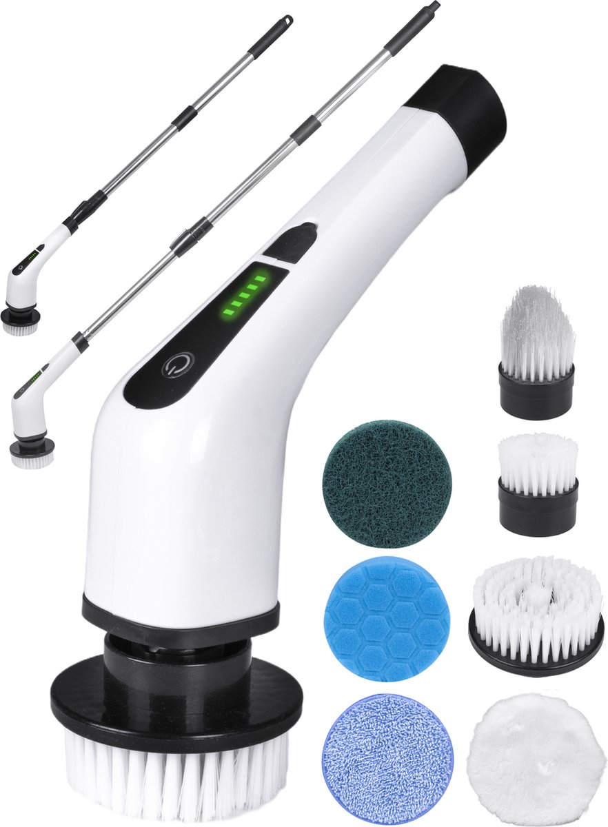 Goedkoopste Nuvance Elektrische Schoonmaakborstel - Incl. 7 Opzetstukken - Schoonmaakborstel Elektrisch - Schrobber met Steel - Handborstel