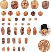 400 pièces de perles en bois, perles en bois naturel, bricolage, peintes, perles artisanales à enfiler, boules en bois avec trou, différentes formes, perles pour cheveux avec sac à bijoux pour