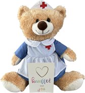 Knuffelbeer verpleegkundige - knuffel beer - teddybeer - Valentijn - valentijnsdag - zuster - Knuffel voor jou - troost - cadeautje - opkikker - ziekenhuisbezoek - ziek - troost - hart onder de riem