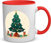 Akyol - kerst mok kerstboom koffiemok - theemok - rood - Kerstmis - kerst beker - winter mok - kerst mokken - christmas mug - kerst cadeau - 350 ML inhoud