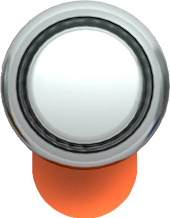 Bovenaanzicht van een Rayovac 13 gehoorapparaatbatterij met oranje kleefstrip