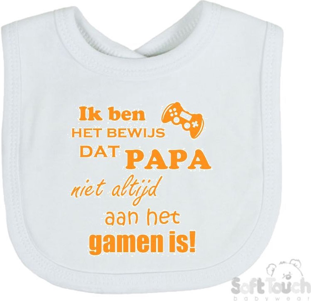 Goedkoopste Soft Touch Slabber Slabbetje Slab Ik ben het bewijs dat papa niet altijd aan het gamen is! Unisex Katoen Wit/mosterd Maat 33x22 Cm