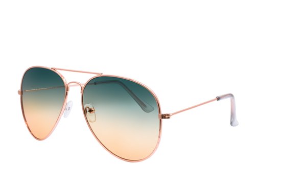 Hidzo Zonnebril Pilotenbril Goudkleurig - UV 400 - Groen/Roze Glazen - Inclusief Brillenkoker