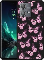 Cazy Hoesje Zwart geschikt voor Motorola Edge 40 Neo Roze Vlinders