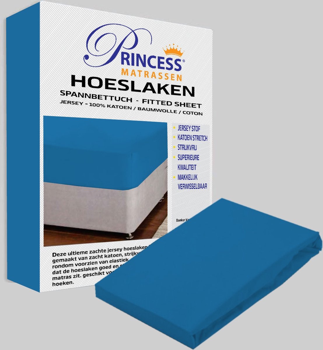 Het Ultieme Zachte Hoeslaken- Jersey -Stretch -100% Katoen-Lits-Jumeaux- 200x200+40cm- Blauw - Voor Boxspring-Waterbed