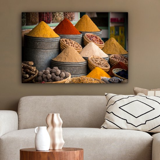 Tableau sur toile Herbes - Ton - Épices - Jaune - Marron - 60x40 cm - Décoration murale