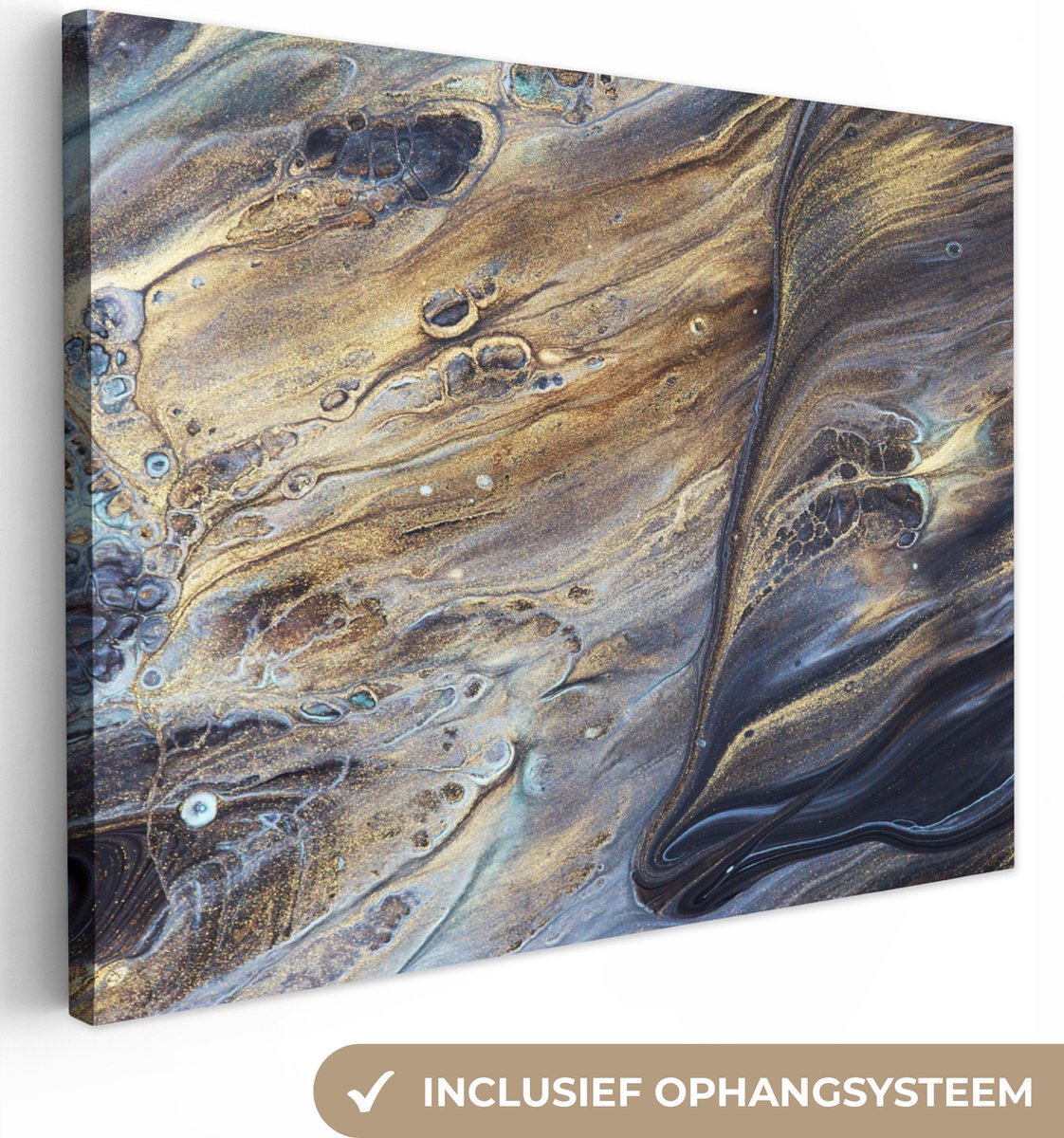 Canvas Schilderij Marmer - Goud - Waterverf - Textuur - Marmerlook - 120x90 cm - Wanddecoratie