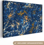 Canvas Schilderij Marmer - Textuur - Goud - Blauw - 60x40 cm - Wanddecoratie