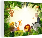 Canvas Schilderij Jungle - Dieren - Slang - Olifant - Jongens - Meisje - Kids - Baby - 80x60 cm - Wanddecoratie