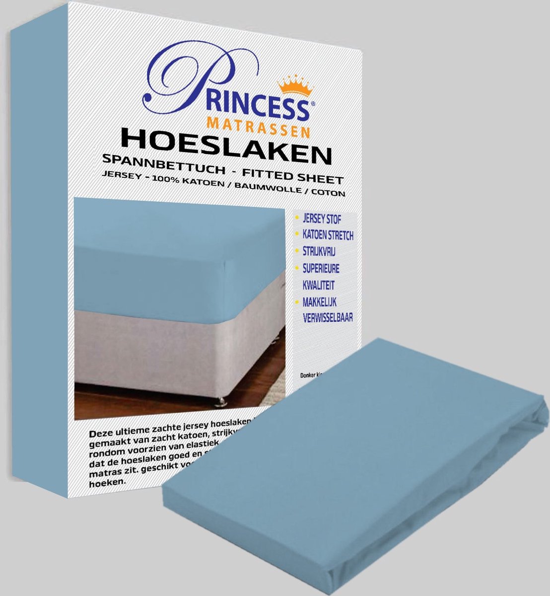 Het Ultieme Zachte Hoeslaken- Jersey -Stretch -100% Katoen -Twijfelaar-120x200x30cm- Lichtblauw