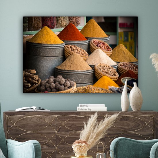 Tableau sur toile Herbes - Ton - Épices - Jaune - Marron - 120x80 cm - Décoration murale