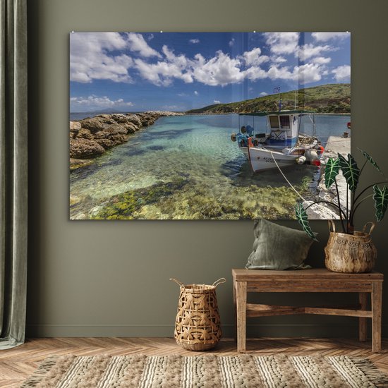Peinture sur verre - Bateau de pêche traditionnel grec dans le golfe de Limnionas près de Kos - 180x120 cm - Peintures sur verre acrylique - Photo sur Glas