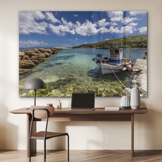 Peinture sur verre - Bateau de pêche traditionnel grec dans le golfe de Limnionas près de Kos - 180x120 cm - Peintures sur verre acrylique - Photo sur Glas