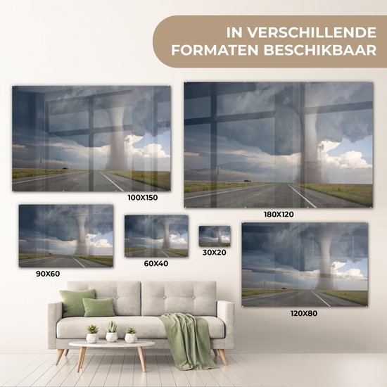 MuchoWow® Peinture sur verre 120x80 cm - Peinture sur verre acrylique - Tornade de Baca dans un champ - Photo sur verre - Peintures