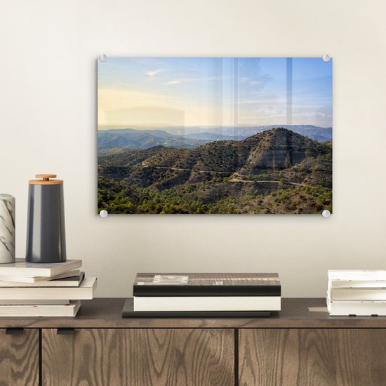 MuchoWow® Peinture sur verre - Les montagnes du Trodos à Chypre pendant une journée ensoleillée - 30x20 cm - Peintures sur verre acrylique - Photo sur Glas