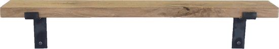 GoudmetHout - Massief eiken wandplank - 200 x 10 cm - Licht Eiken - Inclusief industriële plankdragers L-vorm Geen Coating - lange boekenplank