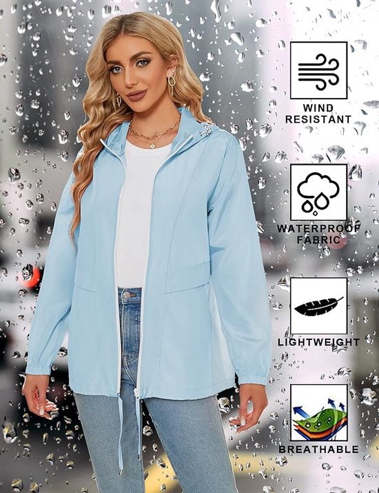 UMIPUBO Waterdichte jassen voor dames, lange regenjas met capuchon