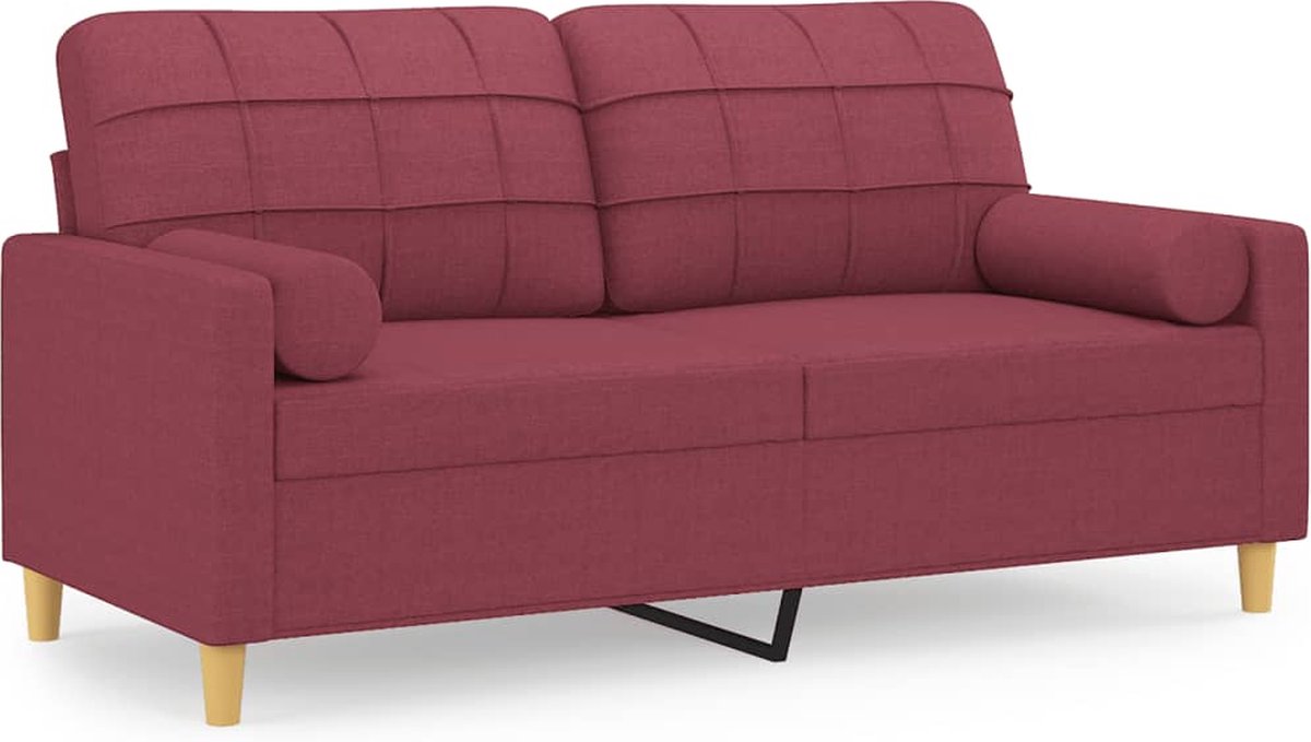 vidaXL Tweezitsbank - met - sierkussens - 140 - cm - stof - wijnrood