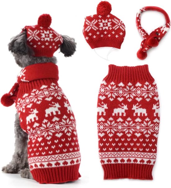 KINLYBO Hond Kerst Trui, Gebreide Xmas Rendier Vakantie Huisdier Kat Truien Winter Kleding Kostuums Voor Kleine tot Middelgrote Honden Katten XS