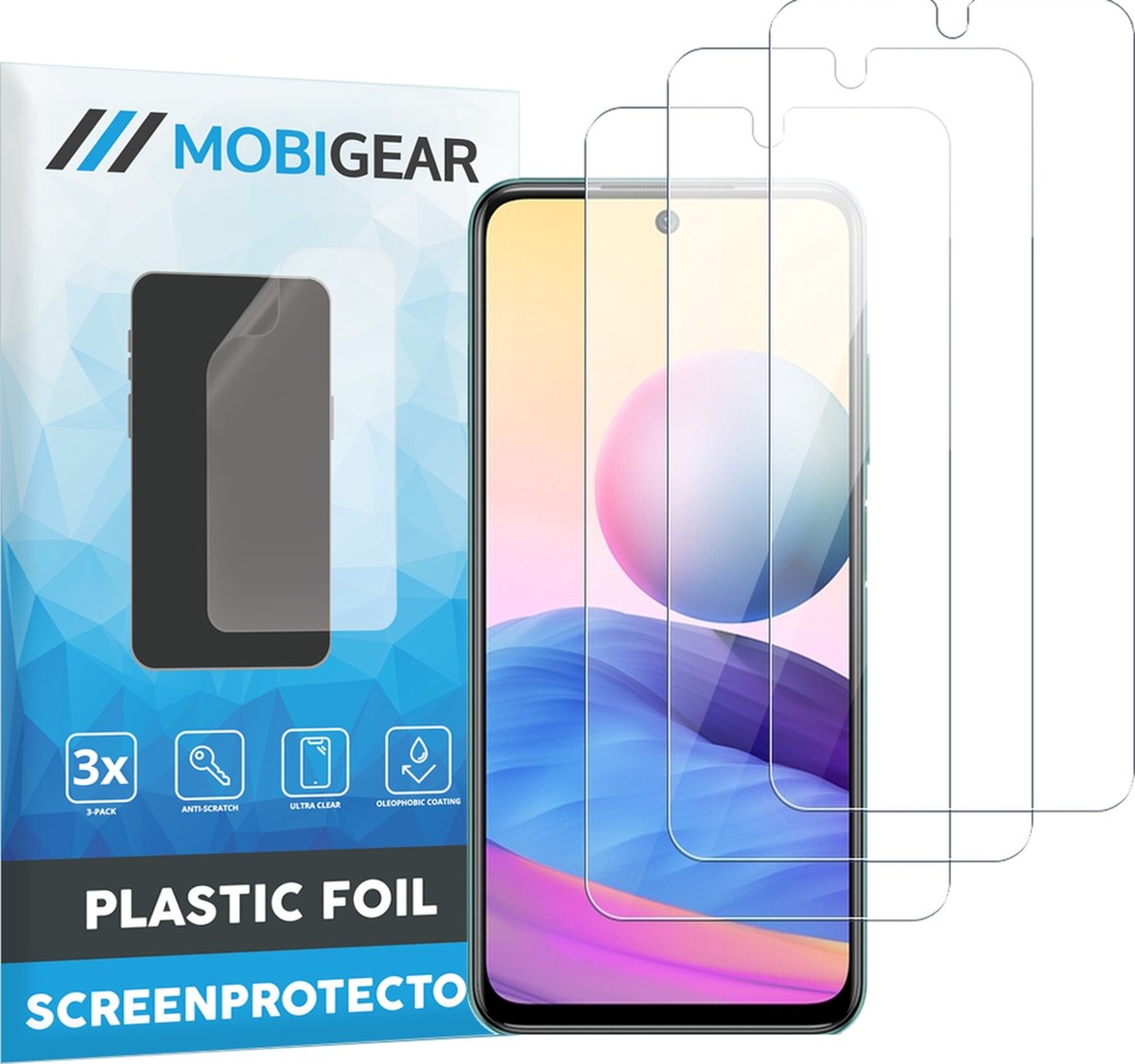 Mobigear Screenprotector geschikt voor Xiaomi Redmi Note 10 5G | Mobigear Screenprotector Folie - Case Friendly (3-Pack)