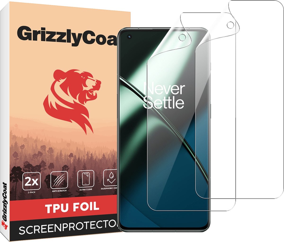 GrizzlyCoat Screenprotector geschikt voor OnePlus 11 Hydrogel TPU | GrizzlyCoat Screenprotector - Case Friendly + Installatie Frame (2-Pack)