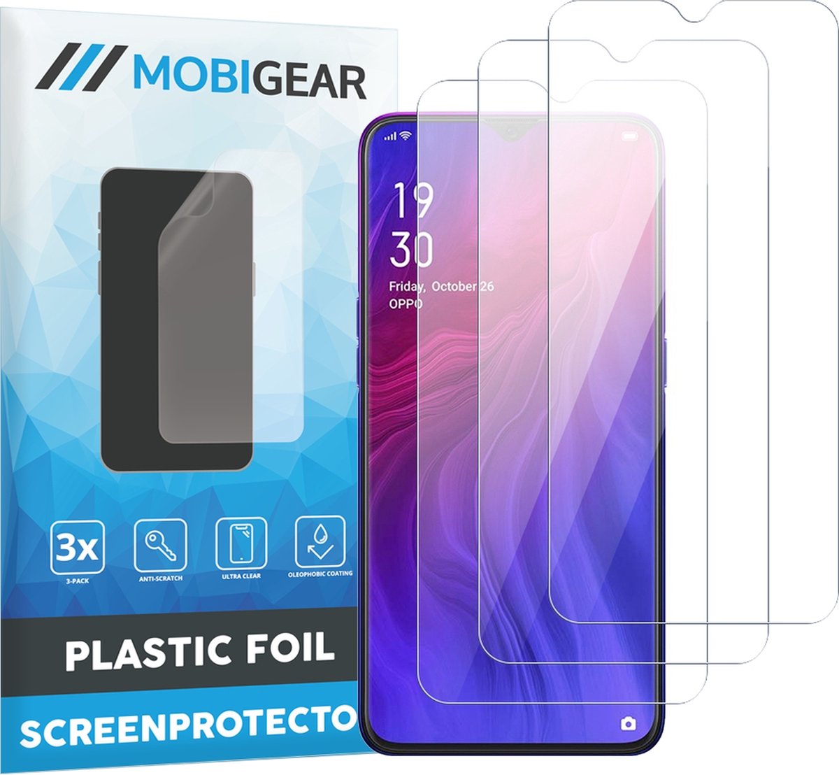 Mobigear Screenprotector geschikt voor OPPO Reno Z | Mobigear Screenprotector Folie - Case Friendly (3-Pack)