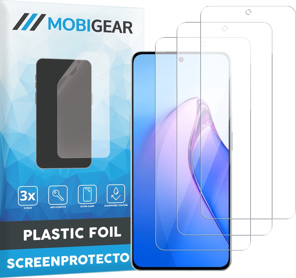 Mobigear Screenprotector geschikt voor OPPO Reno 8 | Mobigear Screenprotector Folie - Case Friendly (3-Pack)