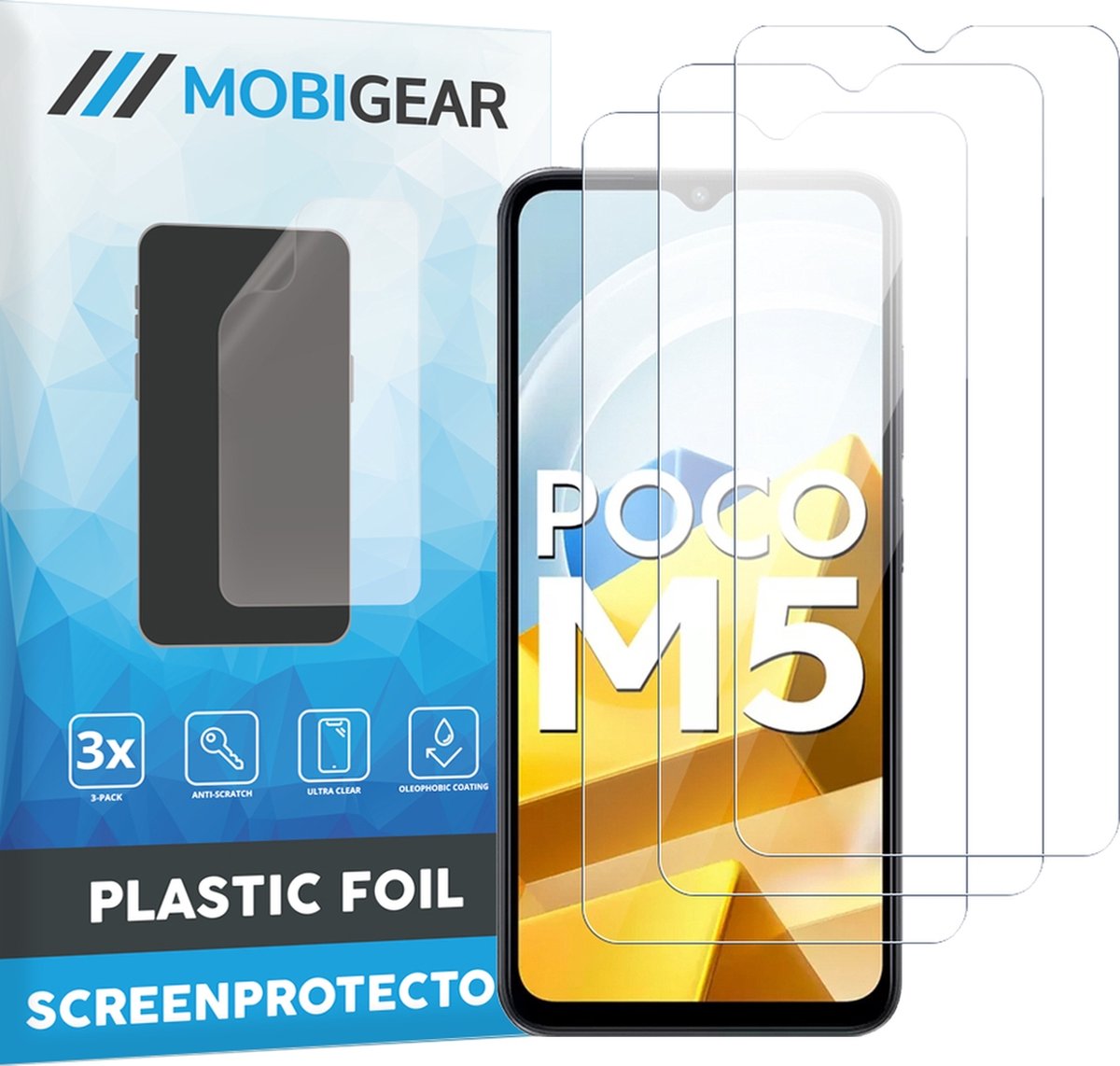 Mobigear Screenprotector geschikt voor POCO M5 | Mobigear Screenprotector Folie - Case Friendly (3-Pack)