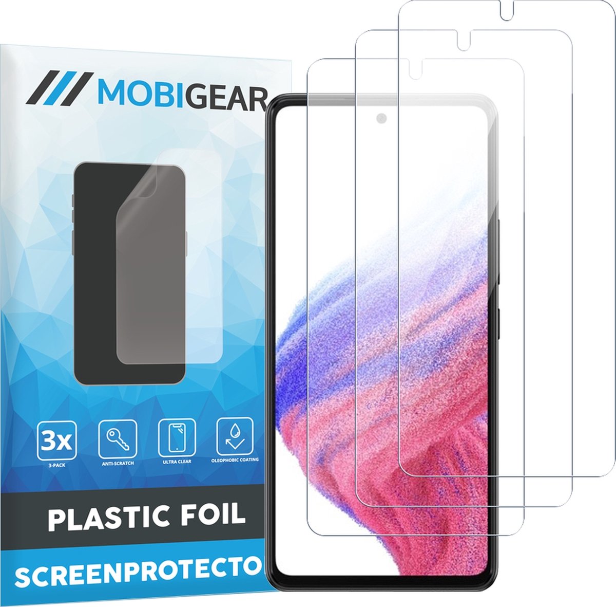 Mobigear Screenprotector geschikt voor Samsung Galaxy A53 | Mobigear Screenprotector Folie - Case Friendly (3-Pack)