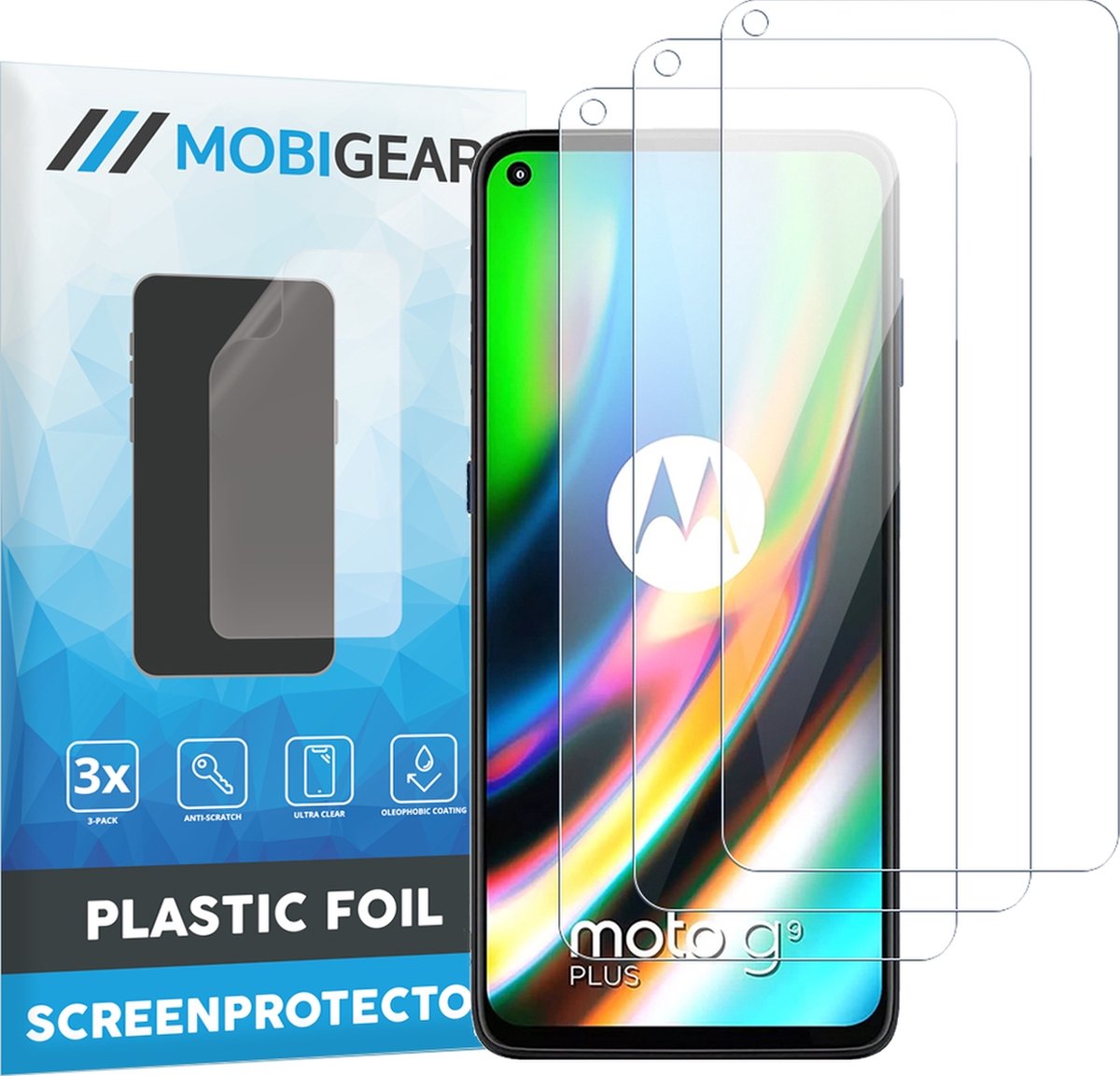 Mobigear Screenprotector geschikt voor Motorola Moto G9 Plus | Mobigear Screenprotector Folie - Case Friendly (3-Pack)