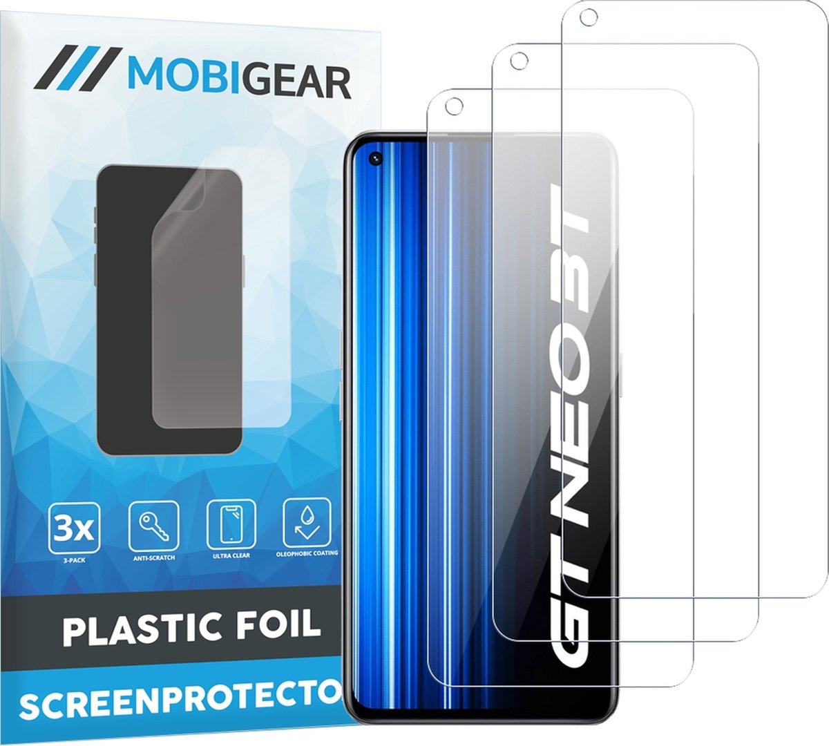 Mobigear Screenprotector geschikt voor Realme GT Neo 3T | Mobigear Screenprotector Folie - Case Friendly (3-Pack)